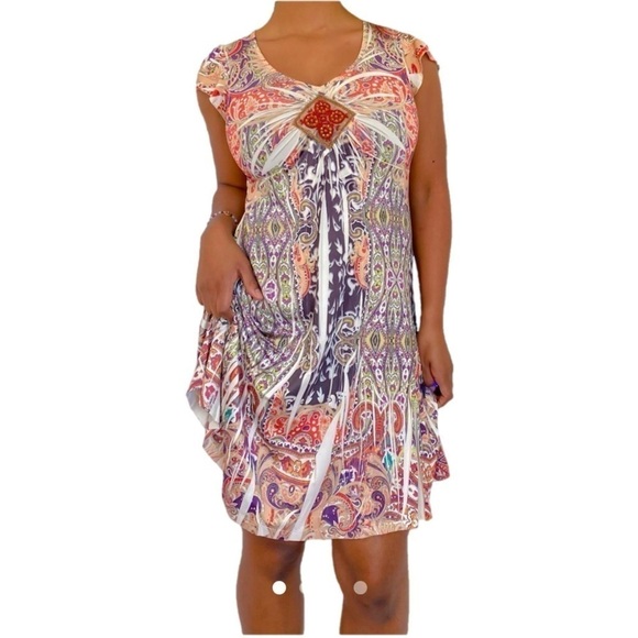 Apt 9 - Beaded V-neck - Multi-Color - Summer Dress - Size Petite Small - Picture 12 of 13